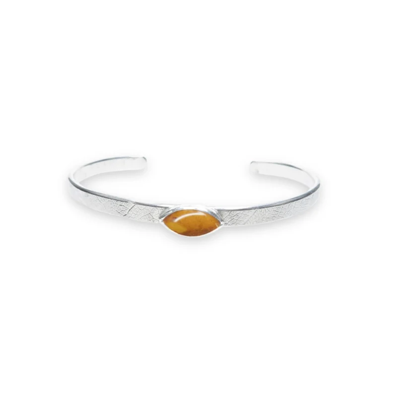 Sterling silver and 14 x 7mm Amber Bangle with leaf band